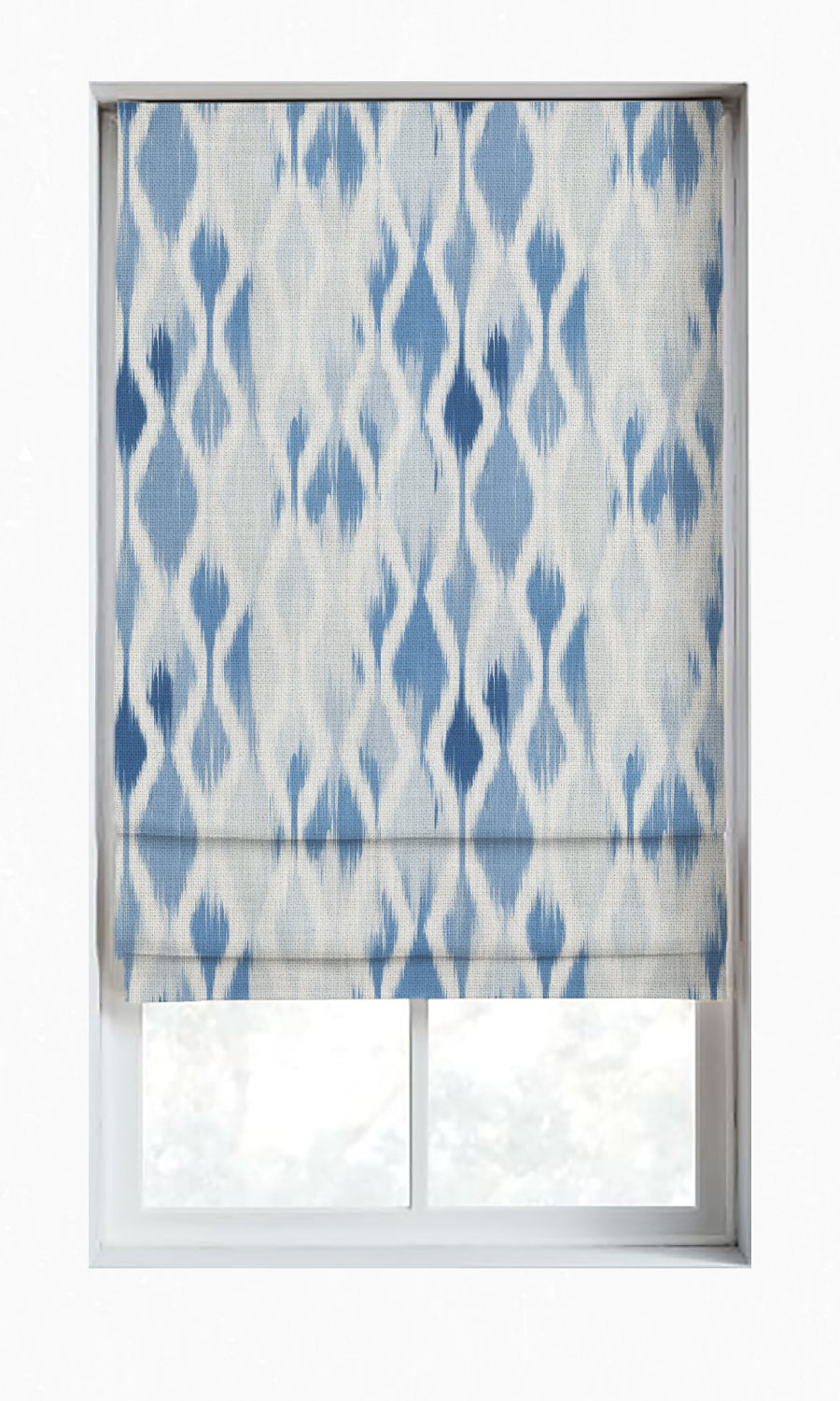 Ikat-Style Window Treatments Fabric By the Metre (Eggshell White/ Blue)
