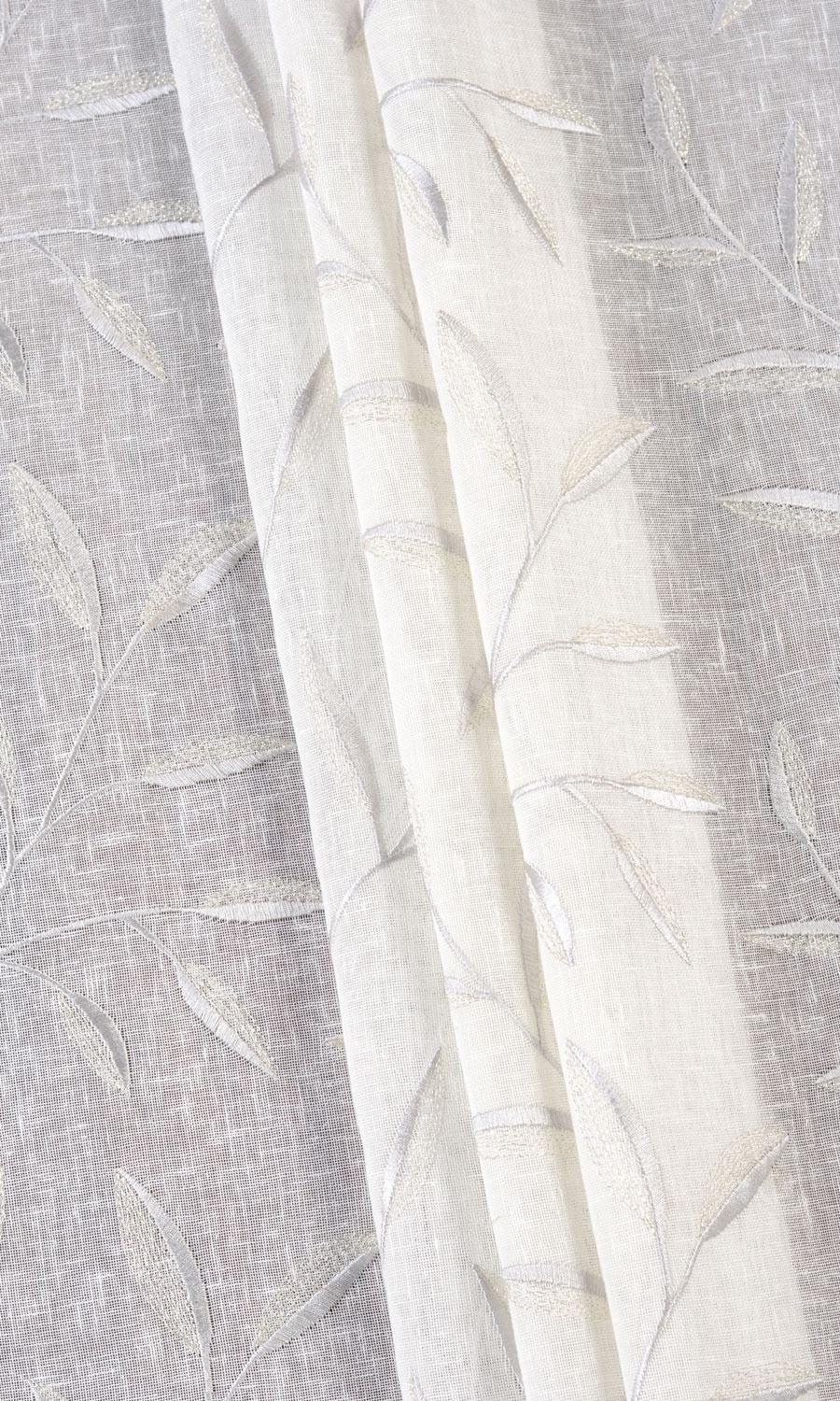 Sheer Floral Embroidered Home Textile Fabric Material Sample (White/ Gray)