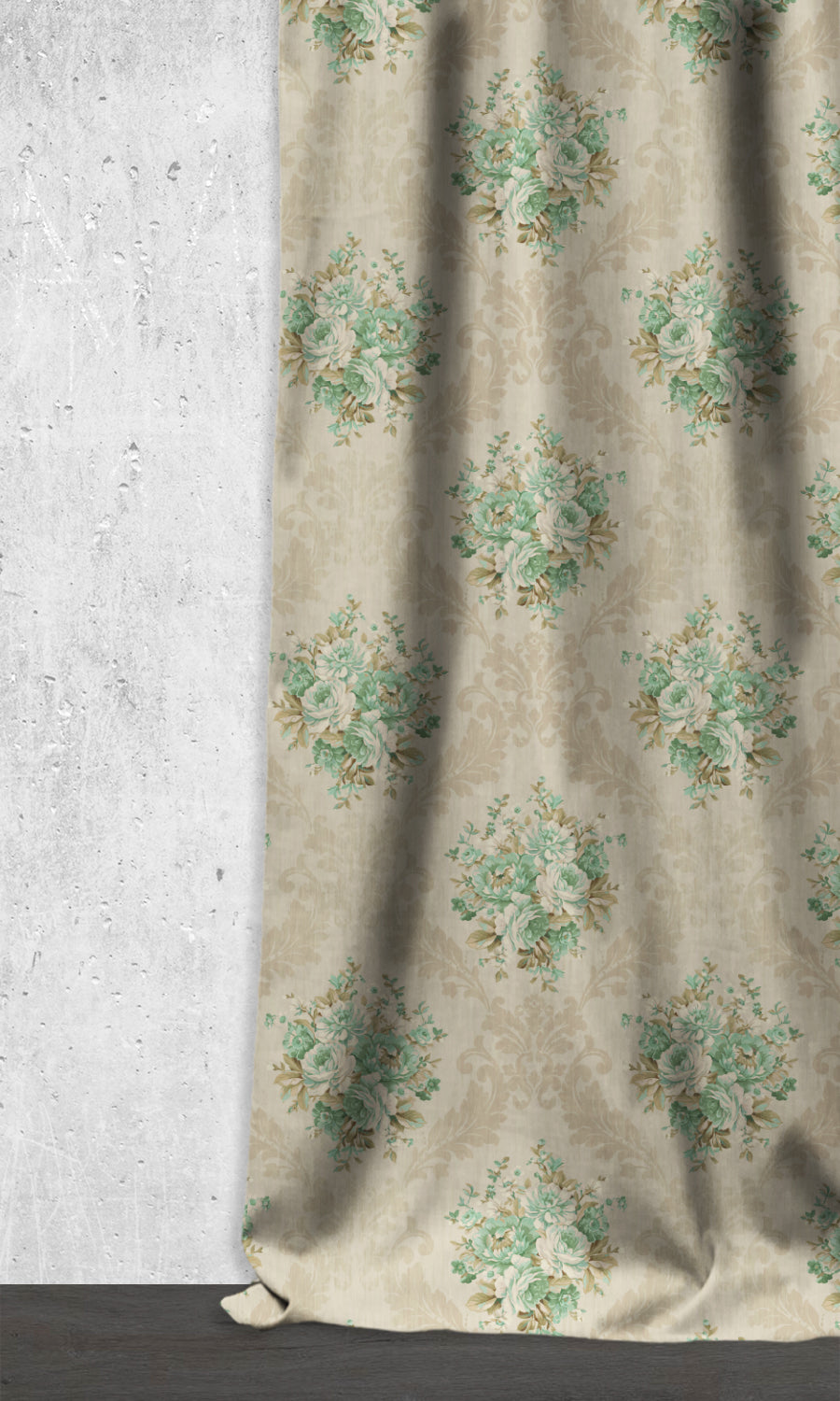 Dimout Floral Home Décor Fabric By the Yard (Beige/ Moss/ Aqua)