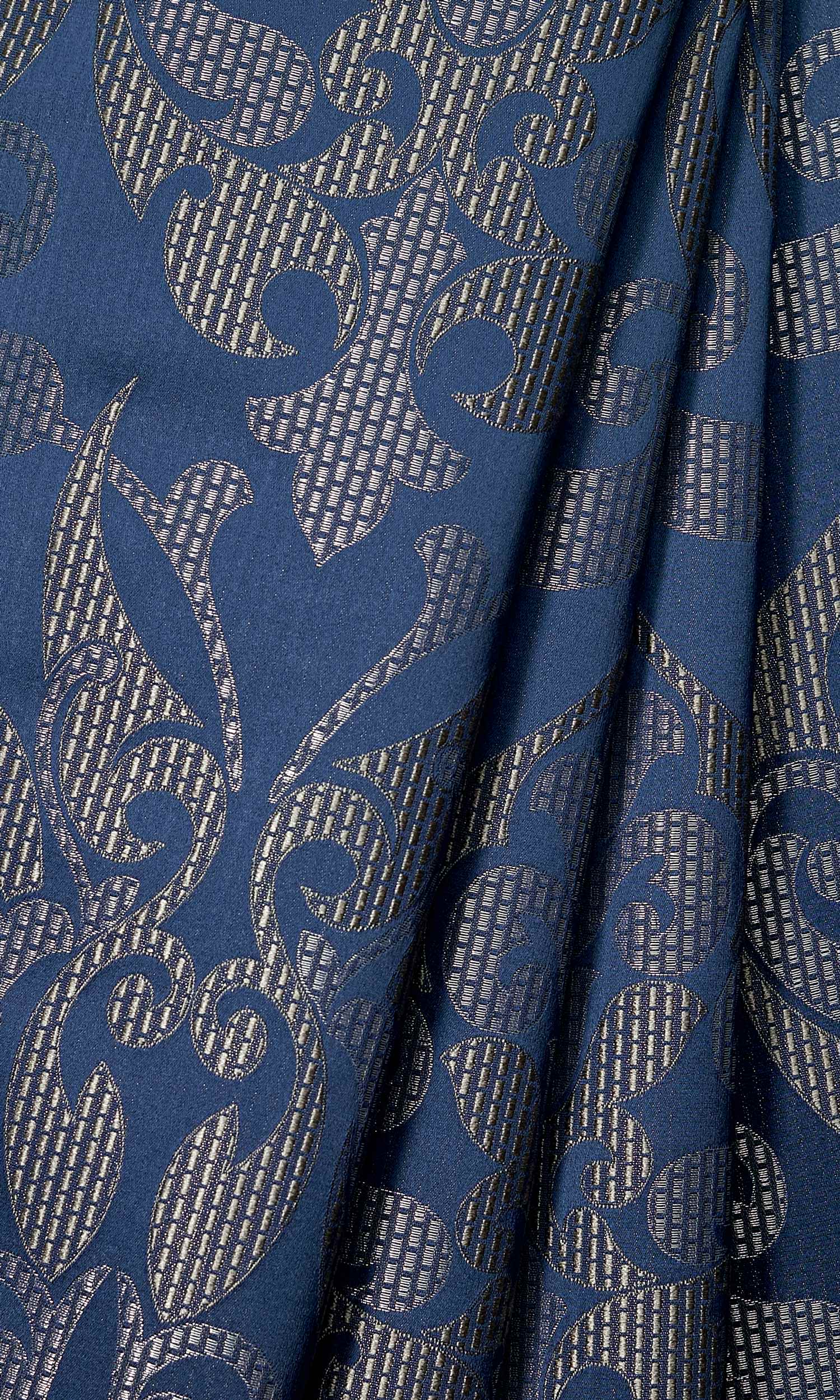 Self Patterned Home Décor Fabric By the Yard (Navy Blue/ Silvery Gray)