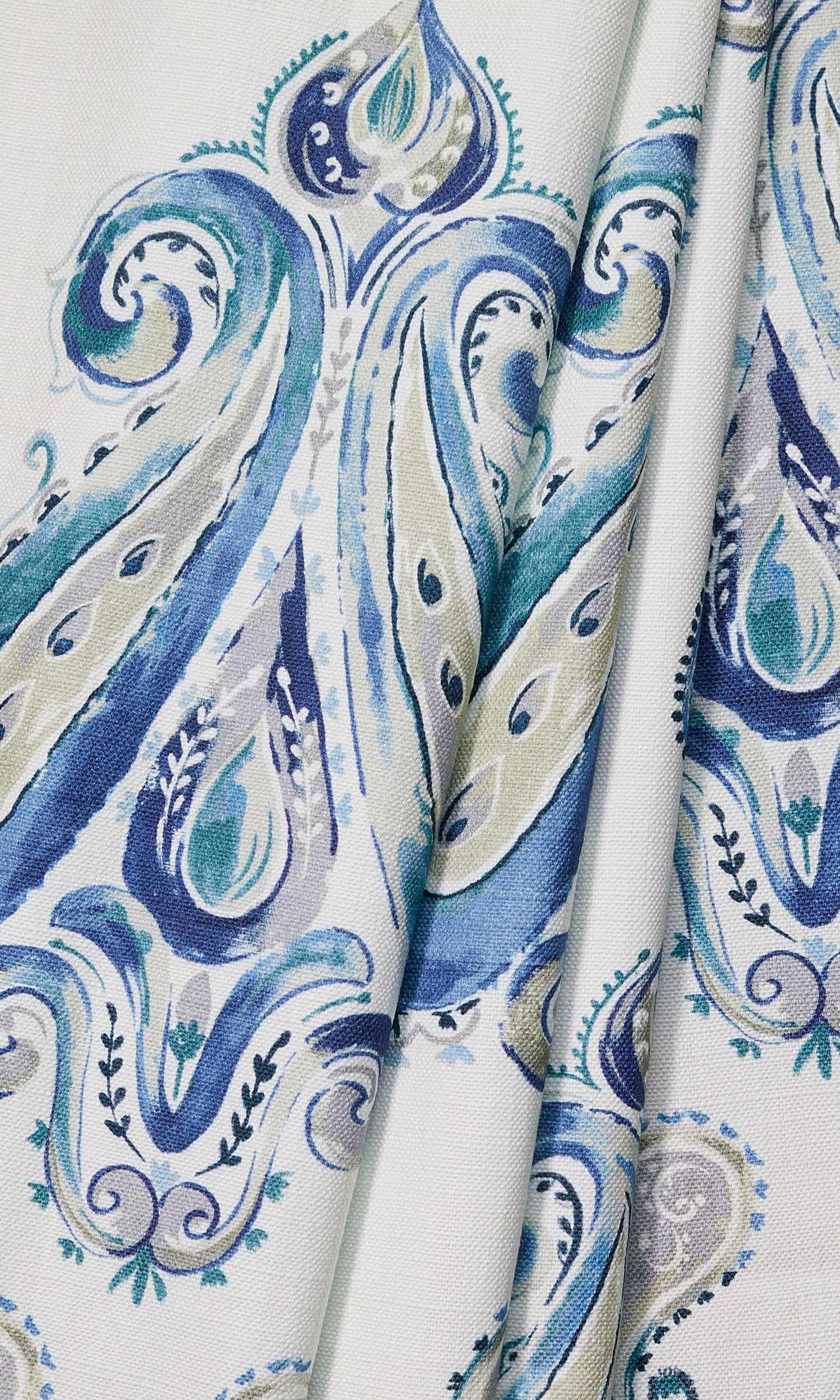 Paisley Print Window Treatments Fabric By the Yard (Blue)