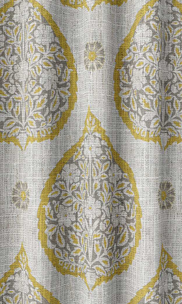 Paisley Home Textile Fabric Material Sample (Yellow/ Gray)