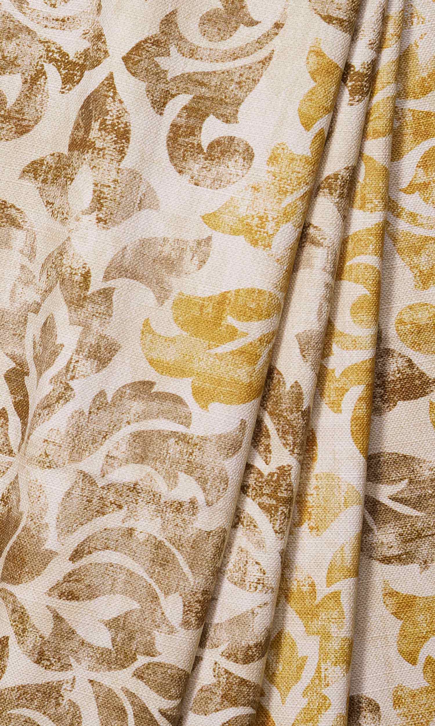 Damask Cotton Window Treatments Fabric By the Yard (Ocher Yellow/ Mocha Brown)