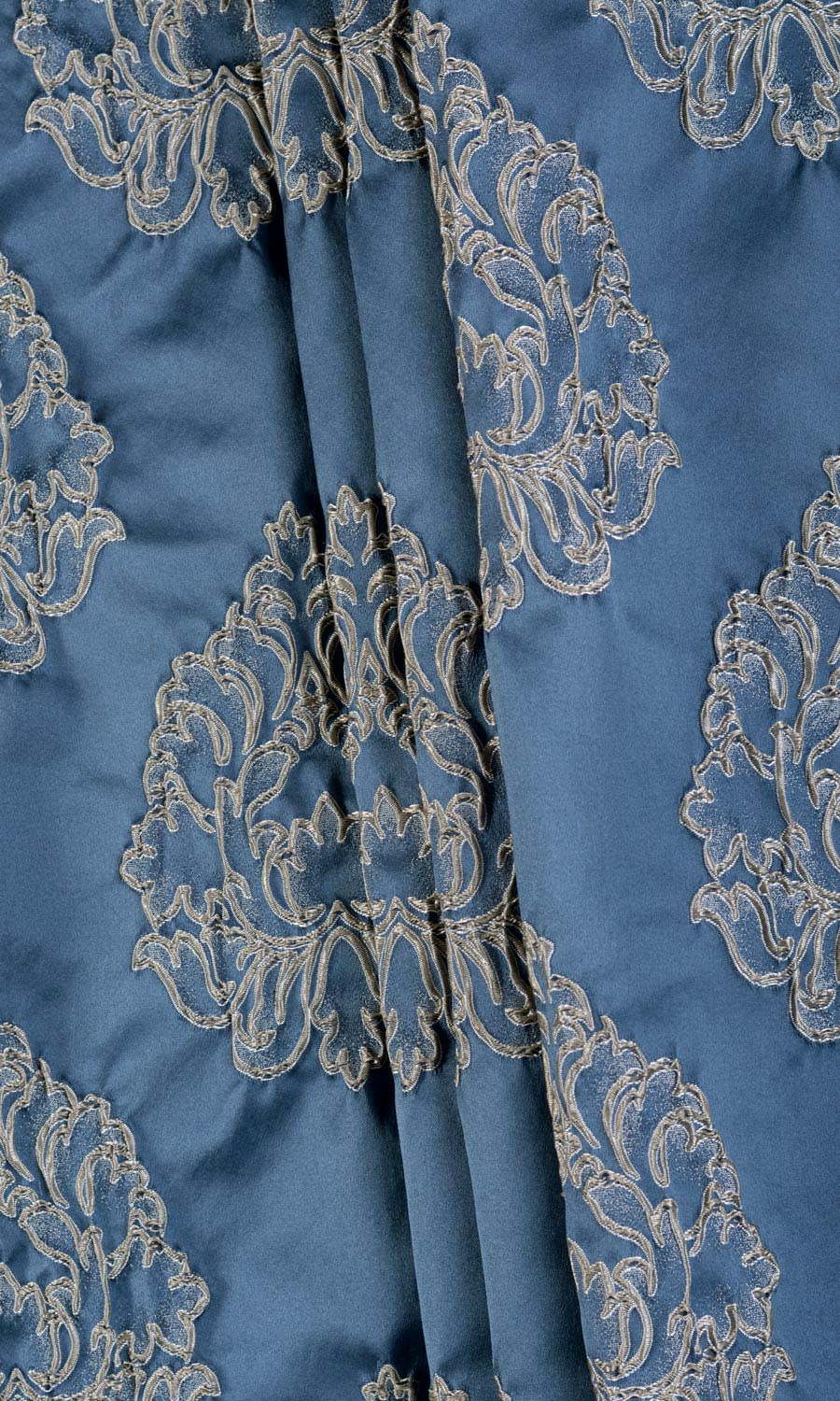 Damask Fabric Material By the Yard (Navy Blue/ Gray)