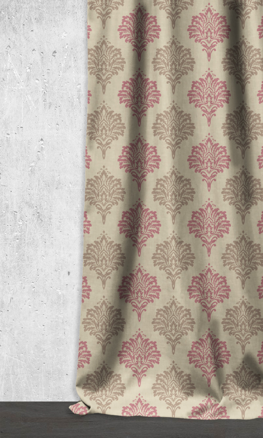 Dimout Damask Home Décor Fabric By the Yard (Pink/ Grey/ White)