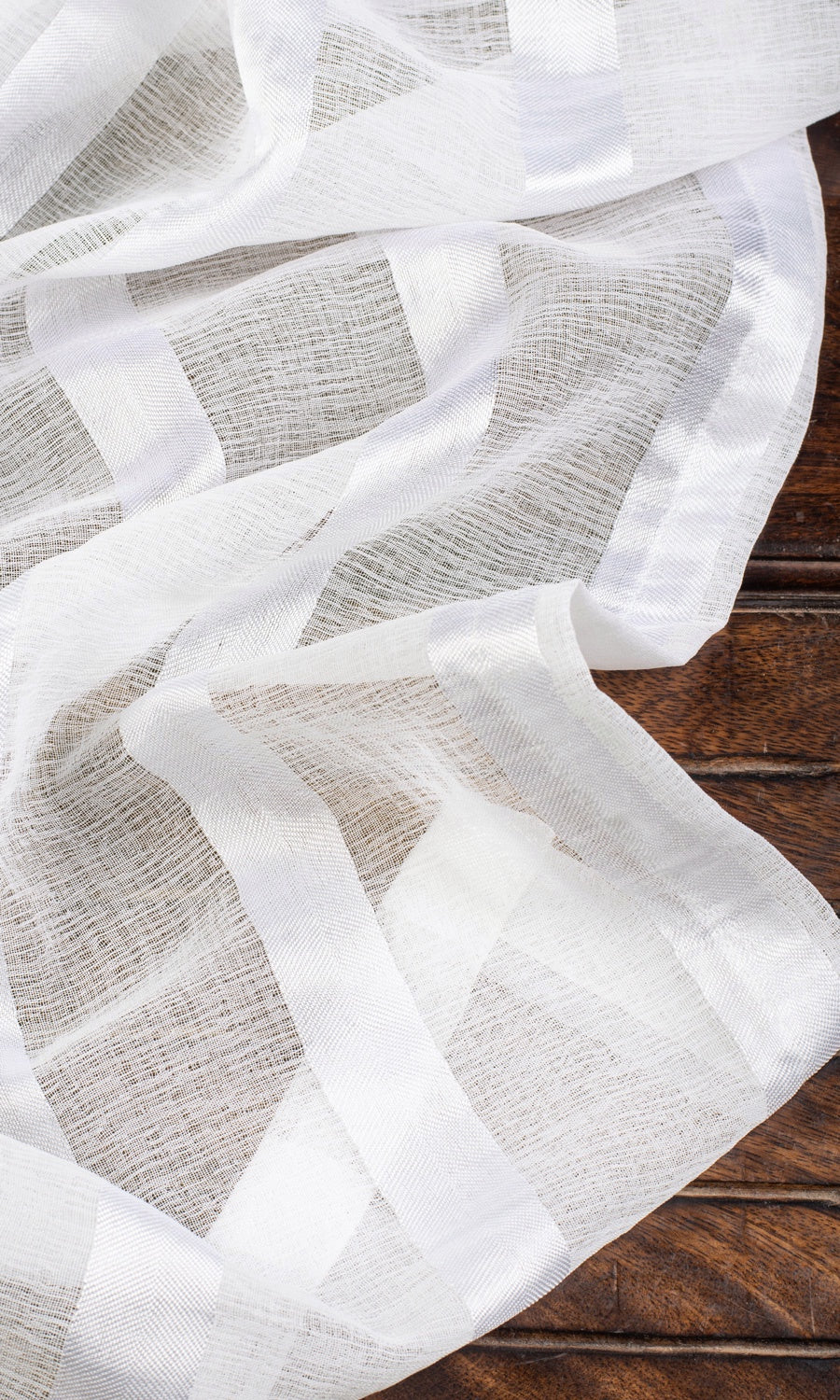 Striped Sheer Home Décor Fabric By the Yard (White)