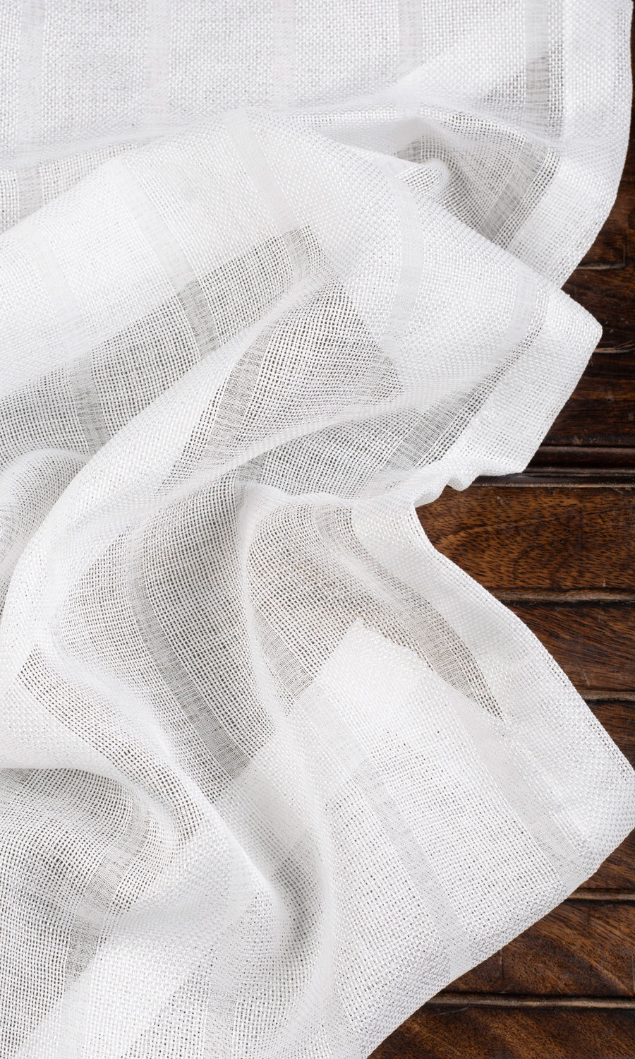 Textured Striped Sheer Window Treatments Fabric Sample (White)