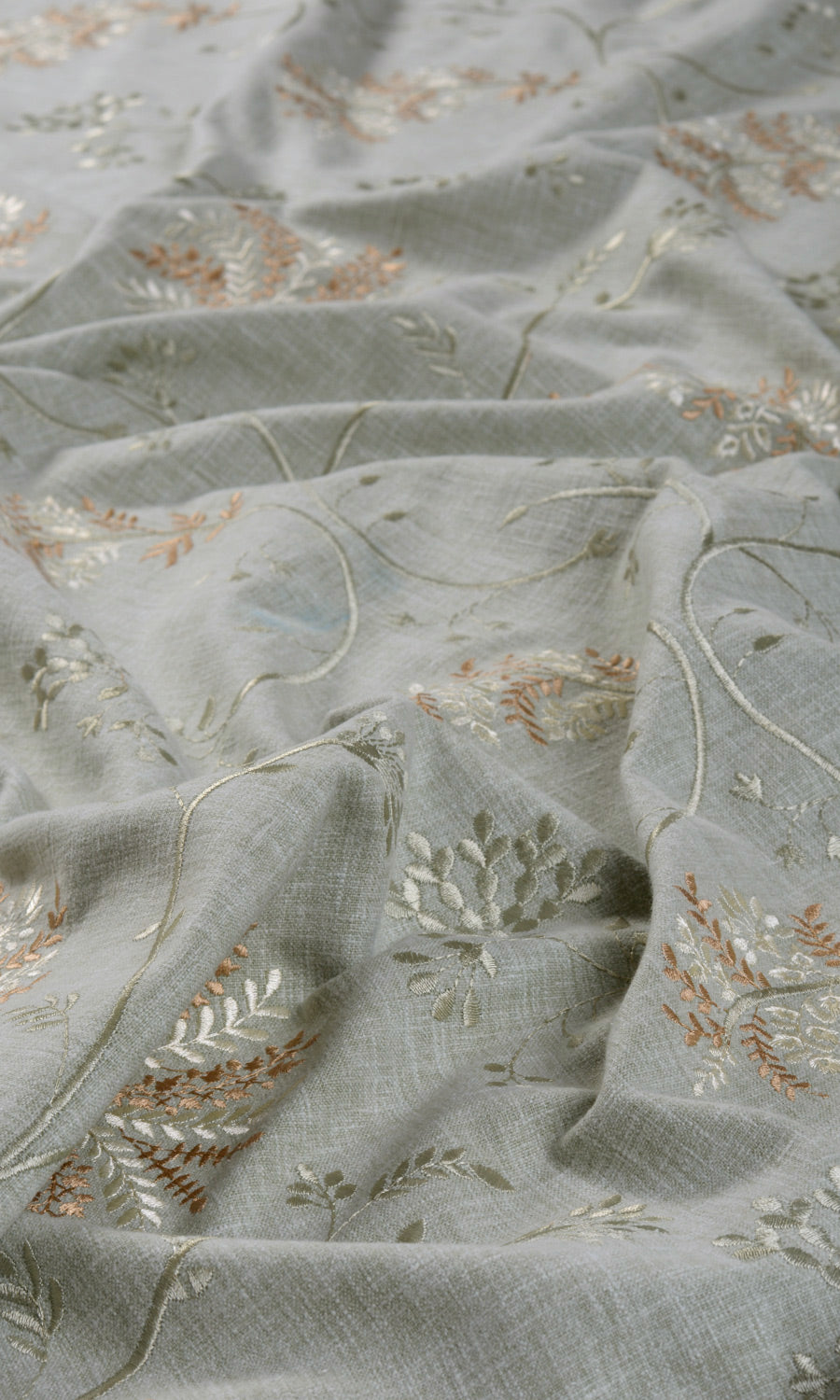 Floral Embroidery Fabric By the Yard for Curtains & Drapes (Gray-Green)